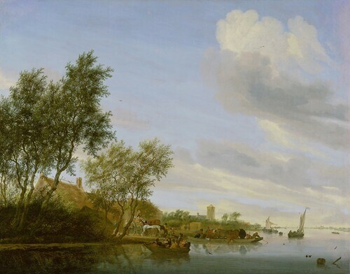 Jacob Salomonsz. van Ruysdael, River Landscape with a Ferry (1656)